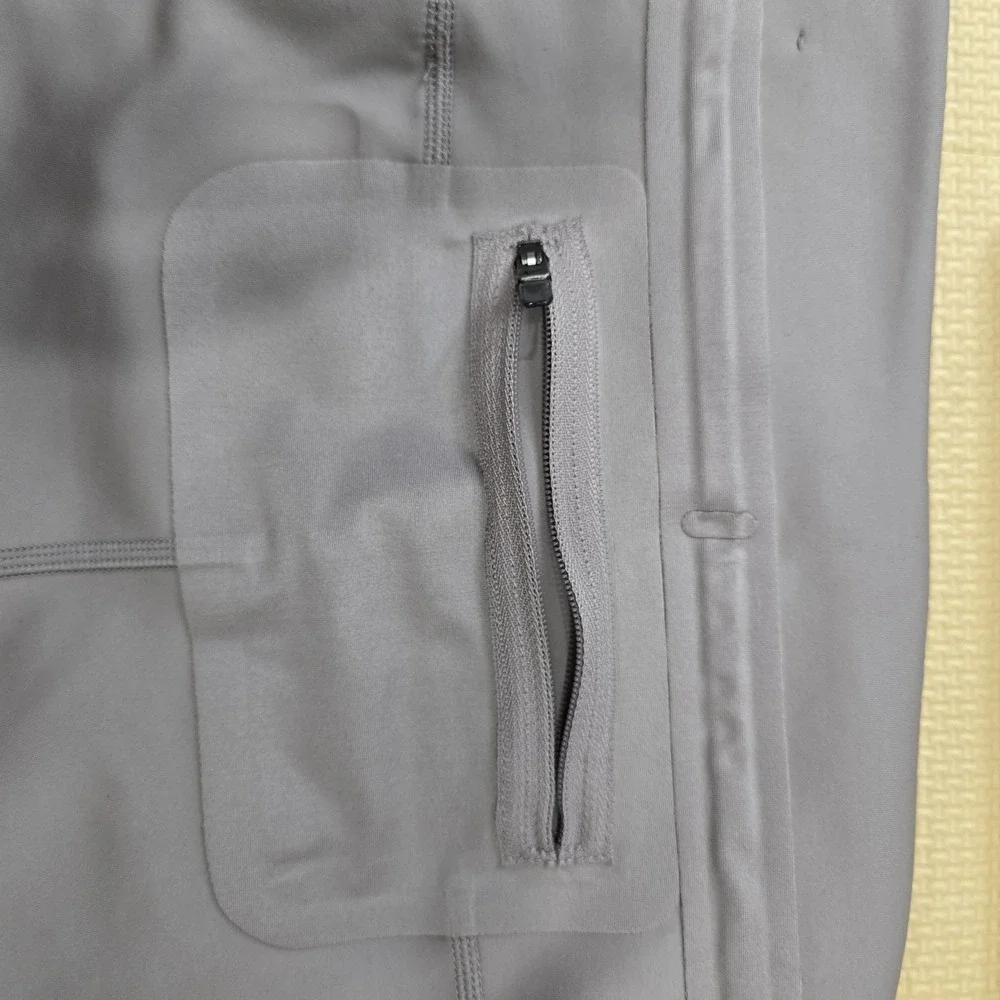 Nike Women's S Dri-FIT‎ Running Leggings Beige Gray Zipper Pockets Ankle Zip
